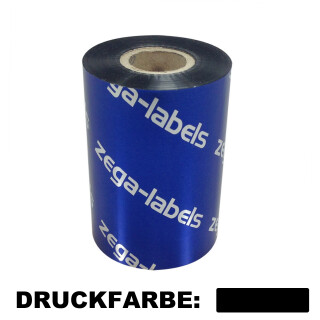 Thermotransferfolie schwarz 90 mm x 300 m - zega blue (Wachs Premium) - innen gewickelt - für Industriedrucker 1 Zoll Kern 25 mm