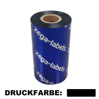 Thermotransferfolie schwarz 110 mm x 300 m - Qualität zega silver (Wachs/Harz) für Papieretiketten (wischfest) - aussen gewickelt - für Industriedrucker 1 Zoll Kern 25 mm