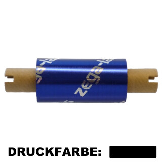 Thermotransferfolie schwarz 65 mm x 74 m - zega silver (Wachs/Harz) für Papierertiketten (wischfest) - aussen gewickelt - für Desktopdrucker 1/2 Zoll Kern 12,7 mm 65 mm x 74 m