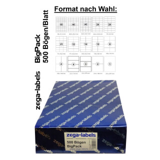 Etiketten selbstklebend auf DIN A4 Bögen - 500 Blatt BigPack - Universell für Laser/Inkjet/Kopierer einsetzbar