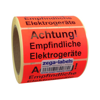 Warnetiketten mit Versandhinweisen auf Rolle - 500 Stück je Rolle - 150 x 50 mm bzw. 100 x 50 mm - Leuchtrot Haftpapier stark haftend - Versandetiketten - Versandaufkleber Empfindliche Elektrogeräte