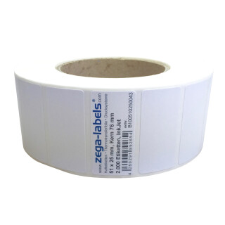 Inkjet Etiketten auf Rolle - 51 x 25 mm - 2.000 Stück je Rolle - Kern: 76 mm - Papier Hochglanz - aussen gewickelt - permanent haftend - mit Perforation - Druckverfahren: Ink Jet (Rollen Tintenstrahl Drucker) für Epson ColorWorks C6000 C6500 - 51x25mm
