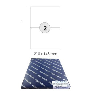 Etiketten selbstklebend auf DIN A4 Bögen - 100 Blatt Pack - Universell für Laser/Inkjet/Kopierer einsetzbar 02-teilig - 210 x 148 mm