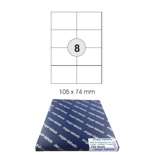 Etiketten selbstklebend auf DIN A4 Bögen - 100 Blatt Pack - Universell für Laser/Inkjet/Kopierer einsetzbar 08-teilig - 105 x 74 mm