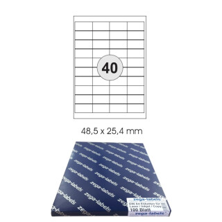 Etiketten selbstklebend auf DIN A4 Bögen - 100 Blatt Pack - Universell für Laser/Inkjet/Kopierer einsetzbar 40-teilig - 48,5 x 25,4 mm