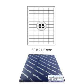 Etiketten selbstklebend auf DIN A4 Bögen - 100 Blatt Pack - Universell für Laser/Inkjet/Kopierer einsetzbar 65-teilig - 38 x 21,2 m