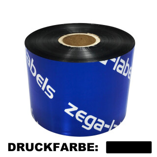 Thermotransferfolie schwarz 60 mm x 600 m - zega blue (Wachs) - aussen gewickelt - für Industriedrucker 1 Zoll Kern 25 mm