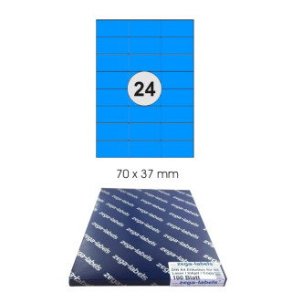 2.400 Etiketten 70 x 37 mm BLAU selbstklebend auf DIN A4 Bögen (3x8 Etiketten) - 100 Blatt Pack - Universell für Laser/Inkjet/Kopierer einsetzbar - 70x37mm - blau - 24-teilig