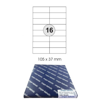 1.600 Etiketten 105 x 37 mm selbstklebend auf DIN A4 Bögen (2x8 Etiketten) - 100 Blatt Pack - Universell für Laser/Inkjet/Kopierer einsetzbar - 105x37mm - 16-teilig