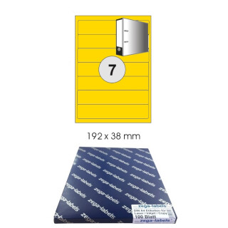 700 Etiketten 192 x 38 mm GELB selbstklebend auf DIN A4 Bögen (1x7 Etiketten) - 100 Blatt Pack - Universell für Laser/Inkjet/Kopierer einsetzbar - 192x38mm - gelb - 7-teilig