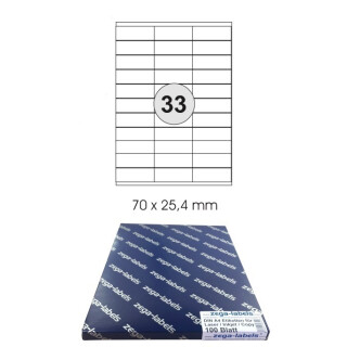 3.300 Etiketten 70 x 25,4 mm selbstklebend auf DIN A4 Bögen (3x11 Etiketten) - 100 Blatt Pack - Universell für Laser/Inkjet/Kopierer einsetzbar - 70x25mm - 33-teilig