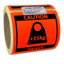 Warnetiketten auf Rolle - Caution Heavy +15kg für...