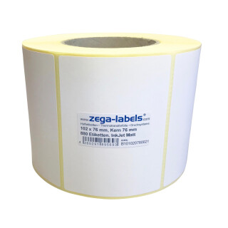 Inkjet Etiketten auf Rolle - 102 x 76 mm - 880 Stück je Rolle - Kern: 76 mm - Papier Matt - aussen gewickelt - permanent haftend - mit Perforation - Druckverfahren: Ink Jet (Rollen Tintenstrahl Drucker) für Epson ColorWorks C6000 C6500 - 102x76mm