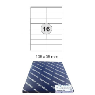 1.600 Etiketten 105 x 35 mm selbstklebend auf DIN A4 Bögen (2x8 Etiketten) - 100 Blatt Pack - Universell für Laser/Inkjet/Kopierer einsetzbar - 105x35mm - 16-teilig