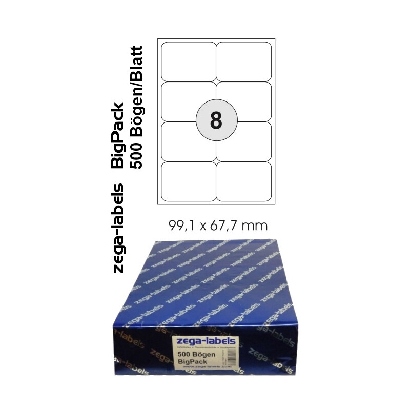 800 Etiketten 99,1 x 67,7 mm auf 100 DIN A4 Bögen Laser/Inkjet 2x4 Etiketten 
