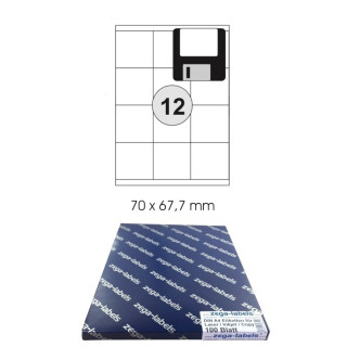 1.200 Etiketten 70 x 67,7 mm selbstklebend auf DIN A4 Bögen (3x4 Etiketten) - 100 Blatt Pack - Universell für Laser/Inkjet/Kopierer einsetzbar - 70x67mm - 12-teilig