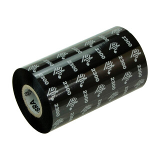 Thermotransferfolie schwarz 110 mm x 450 m - Zebra 2300 (Wachs) - aussen gewickelt - für Industriedrucker 1 Zoll Kern 25 mm - Zebra 2300 Performance Wax