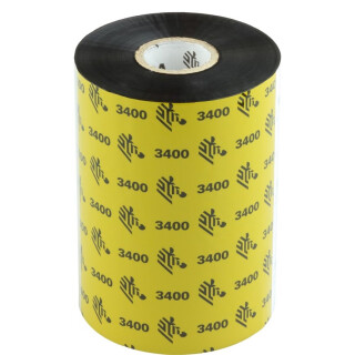 Thermotransferfolie schwarz 110 mm x 450 m - Zebra 3400 (Wachs/Harz) - aussen gewickelt - für Industriedrucker 1 Zoll Kern 25 mm - Zebra 3400 High Performance Wax-Resin