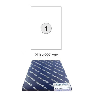 100 Etiketten 210 x 297 mm OPAK BLICKDICHT selbstklebend auf DIN A4 Bögen (1 Etikett DIN A4) - 100 Blatt Pack - Universell für Laser/Farblaser einsetzbar - 210x297mm - 1-teilig