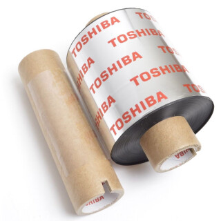 Thermotransferfolie schwarz 76 mm x 400 m - Toshiba TEC AW6F (Wachs) - aussen gewickelt - für Toshiba TEC Drucker B-SA4TM / B-SA4TP - 1 Zoll Kern 25 mm überstehend mit Einkerbungen (Nutung)